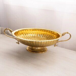 Brass Fish‑Handled Bowl – Oval Footed Decorative Centerpiece Dish – 18″ Large